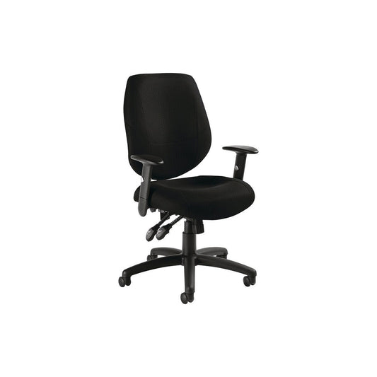 Chaise d'opérateur Global Six 31 44" à dossier moyen avec accoudoirs en T - Tissu - Noir