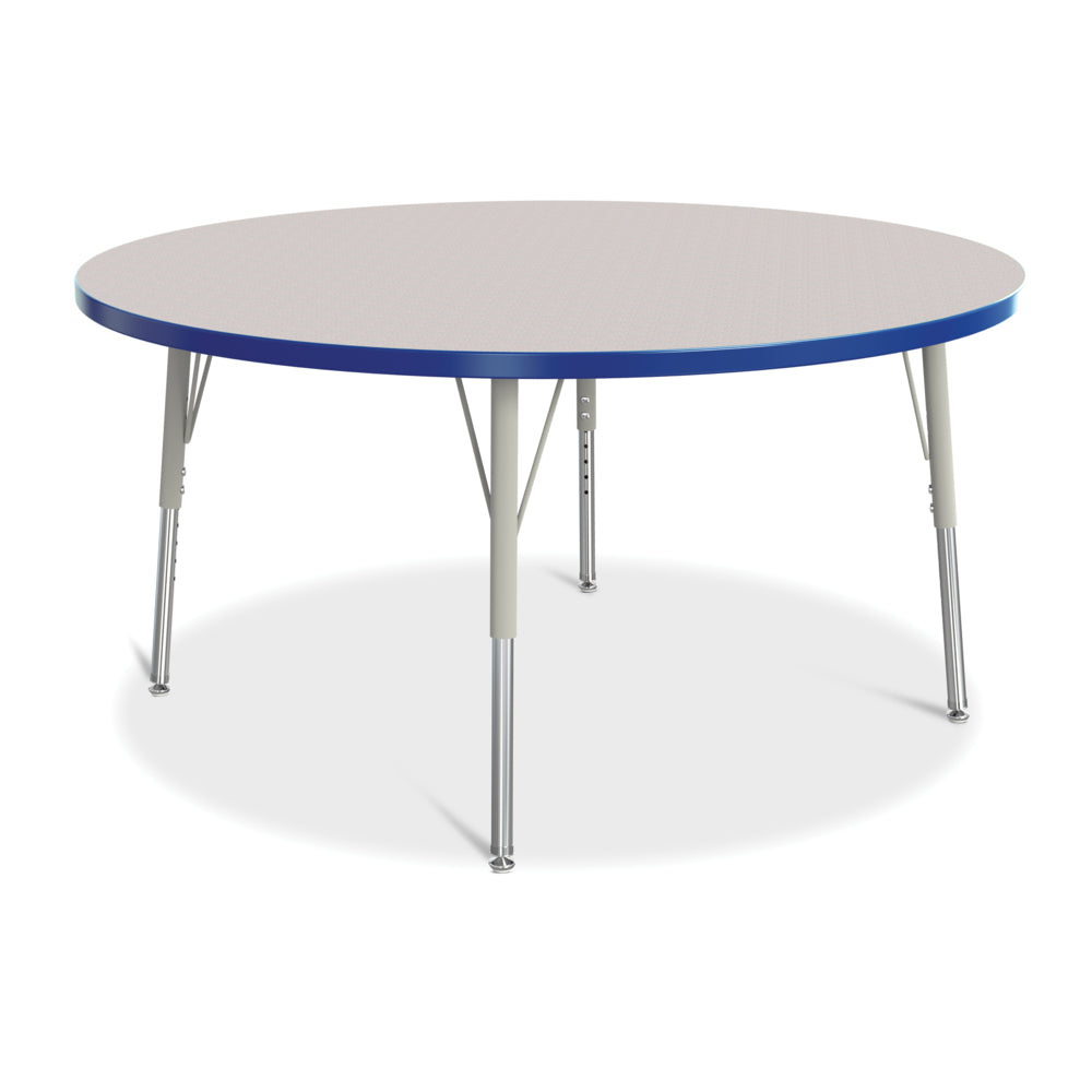 Table d'activités ronde Jonti-Craft Berries - 122 cm de diamètre - 38 à 61 cm de hauteur - Gris tacheté/bleu