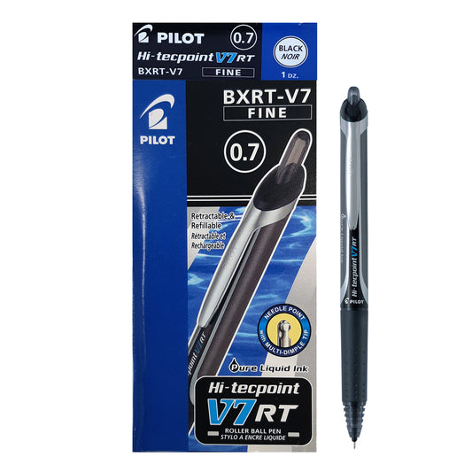 Stylos roller Pilot Hi-Tecpoint, Grip, rétractables, V7, noir, lot de 12