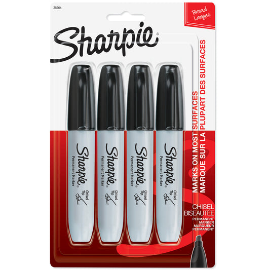 Sharpie Permanent Markers - Chisel Tip - Black - 4 Pack