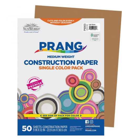 Papier de construction SunWorks, brun clair, 22,9 cm x 30,5 cm, 50 feuilles/paquet