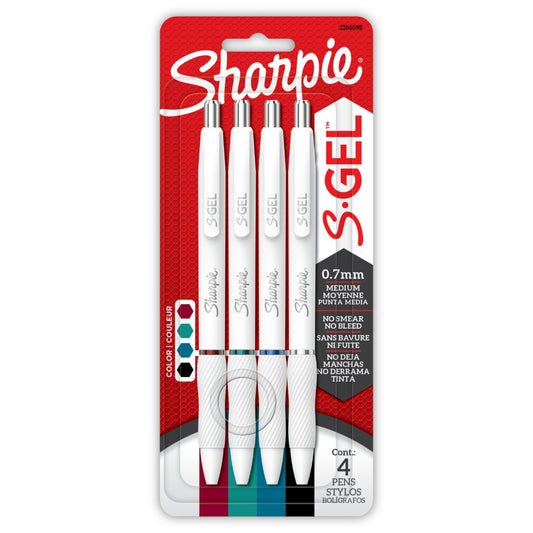 Sharpie S-Gel Fashion Barrel Gel Pens - Pearl White Body - Medium Point - 0.7 mm - Updated Classic Colour Assortment - Set of 4