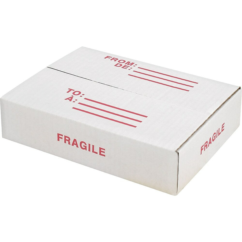 Boîtes en carton ondulé Staples, 28 x 20 x 5 cm, blanches, paquet de 2
