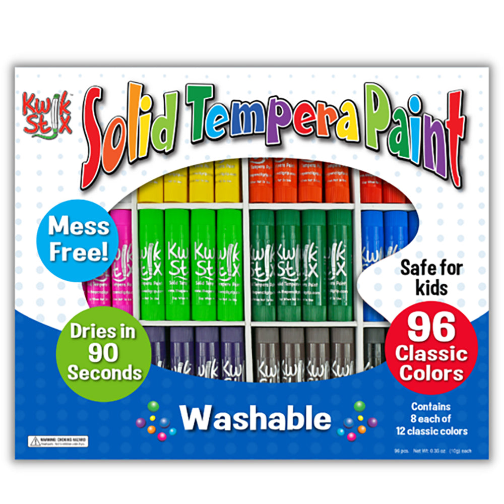 Bâtonnets de peinture Tempera solide Kwik Stix - Couleurs classiques - Paquet de 96