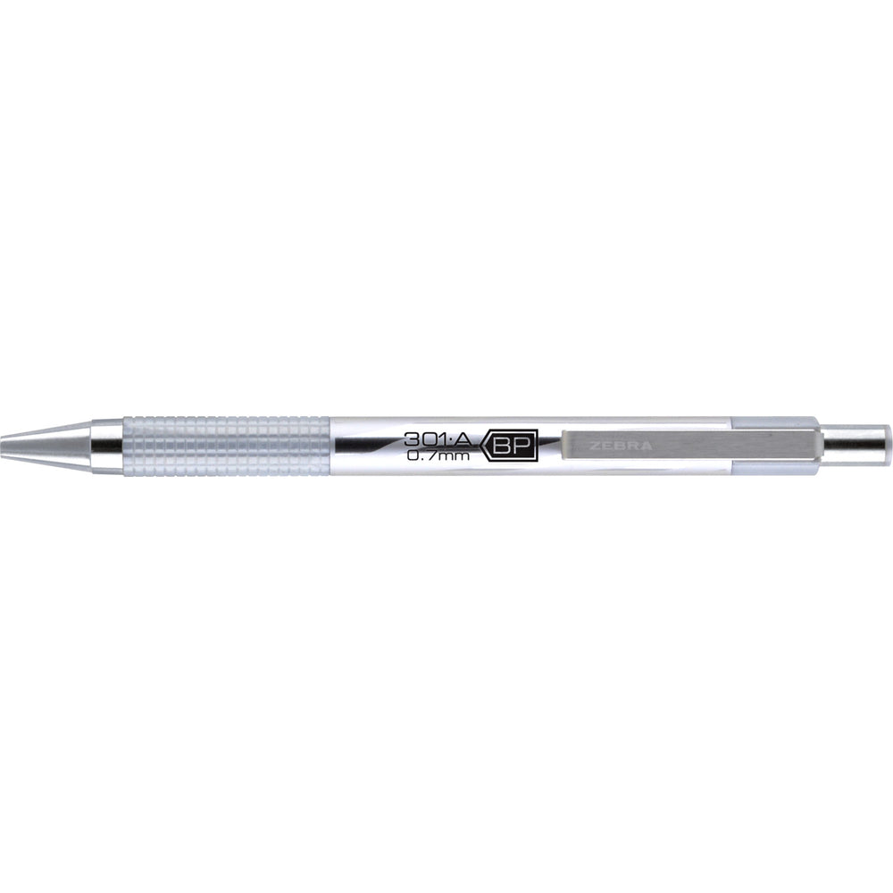 Stylo rétractable Zebra F-301 - Pointe fine - 0,7 mm - Corps en acier inoxydable - Encre noire