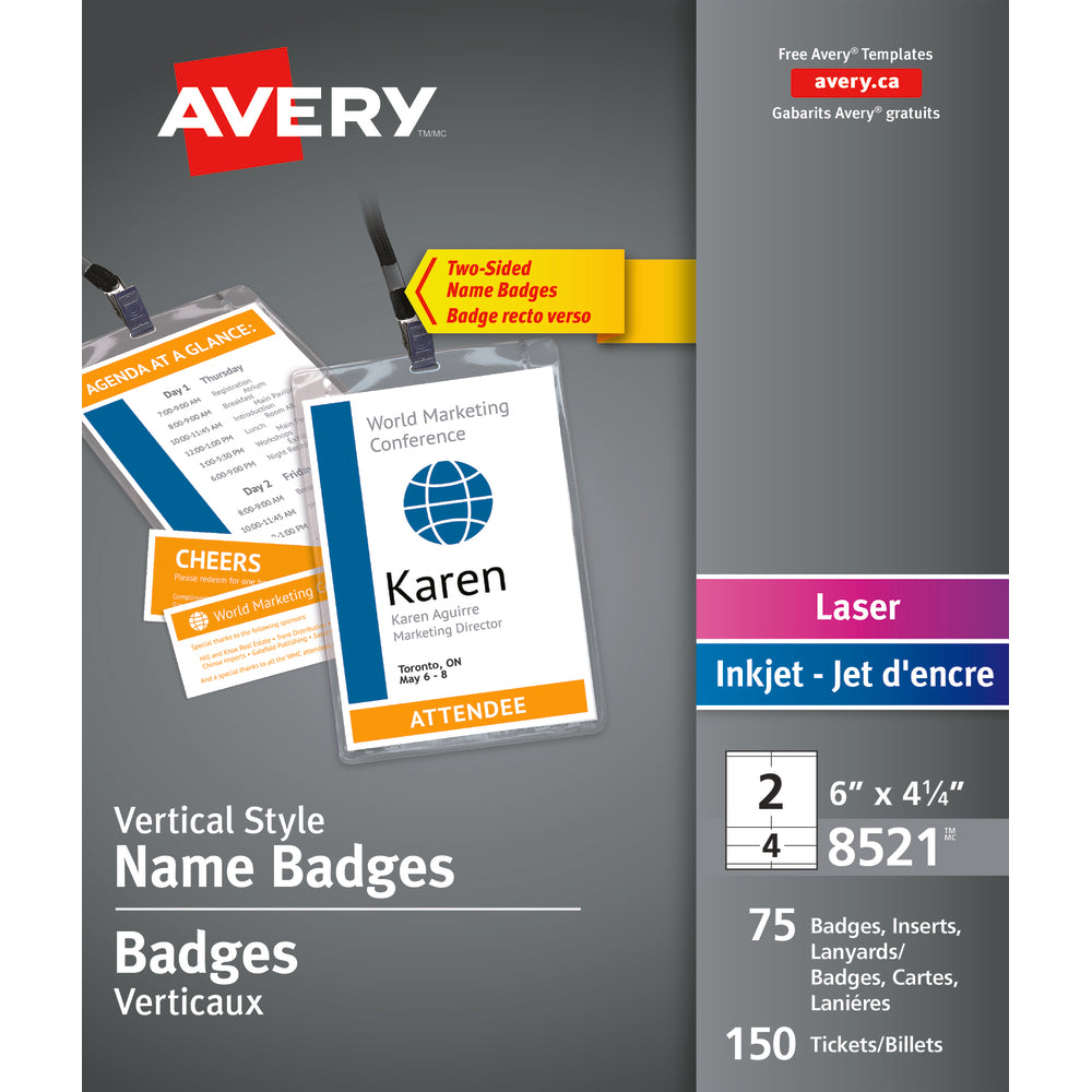 Avery Premium Vertical Name Badges - Two-Sided with Tickets - 75 Pack