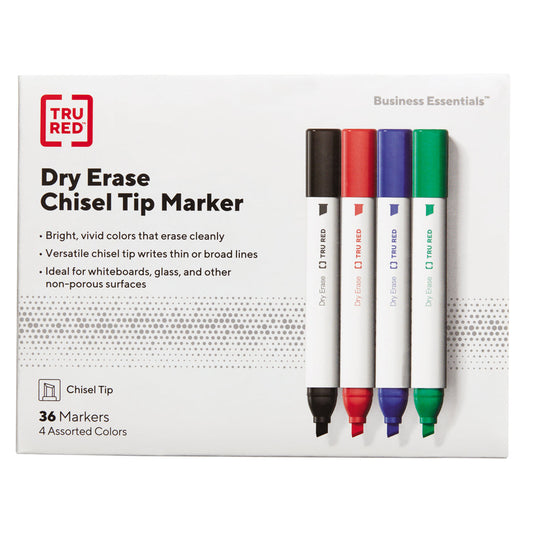 TRU RED Dry Erase Markers - Chisel Tip - Assorted - 36 Pack