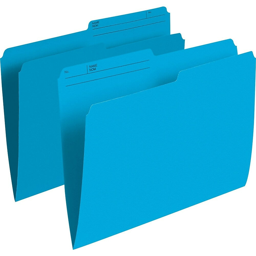 Chemises de classement Staples demi-coupe - Format lettre - Bleu - Paquet de 100