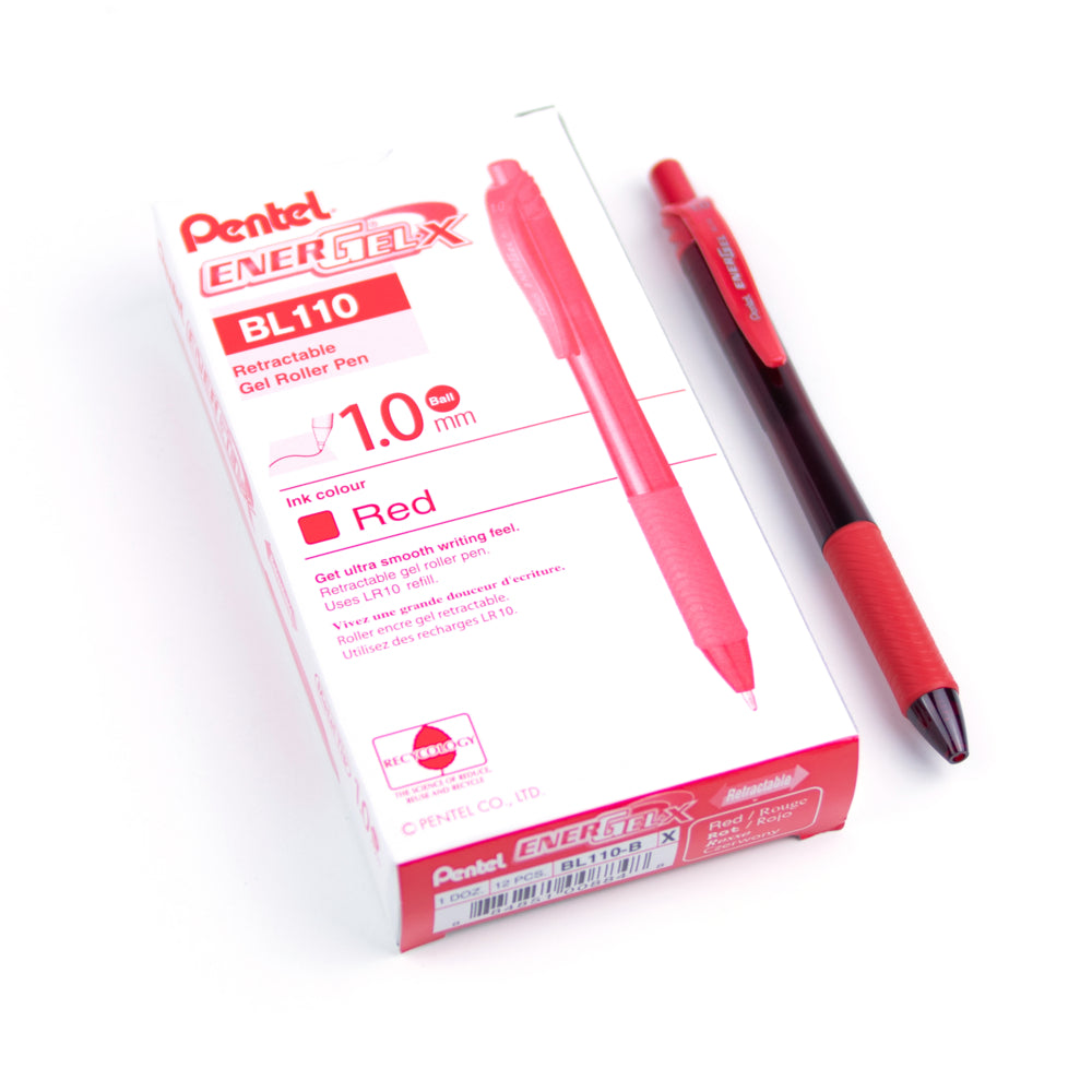 Pentel EnerGel Retractable Pen - 1.0mm - Red - 12 Pack