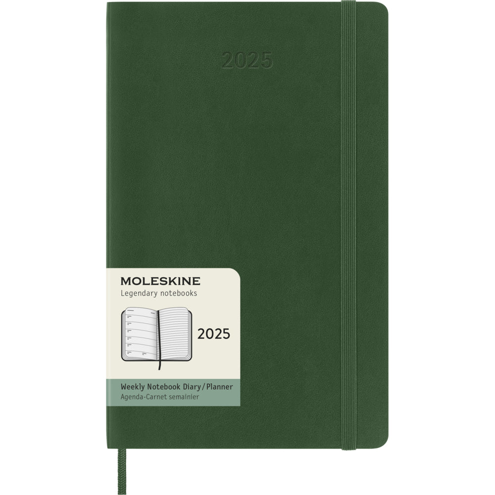 Agenda semainier Moleskine 2025, grand format, couverture souple – 12,7 x 21 cm – Vert myrte