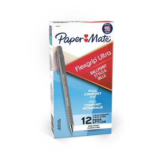 Paper Mate FlexGrip Ultra Recycled Stick Ballpoint Pen - 0.8mm - Black ink - 12 Pack