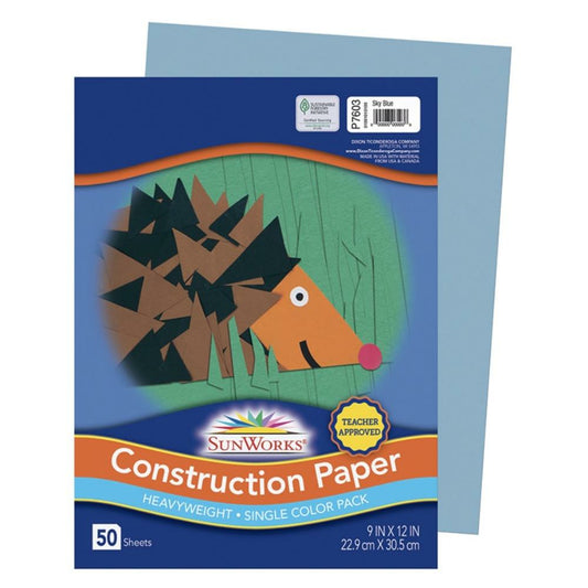 Papier de construction SunWorks, bleu ciel, 22,9 cm x 30,5 cm, 50 feuilles/paquet