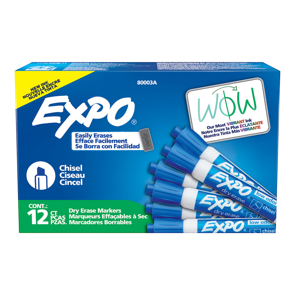 Expo Low Odour Dry Erase Markers - Chisel Tip - Blue - 12 Pack