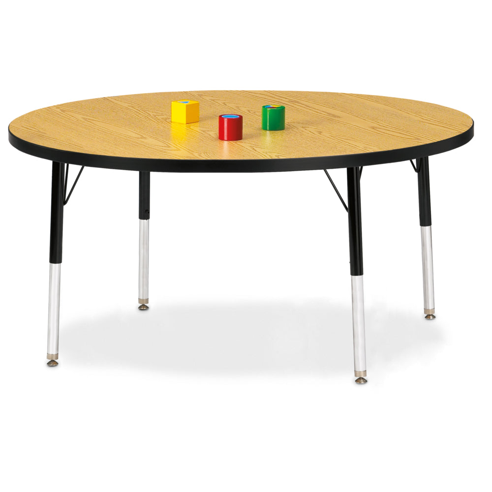 Table d'activités ronde Jonti-Craft Berries - 122 cm de diamètre - 38 à 61 cm de hauteur - Chêne/noir