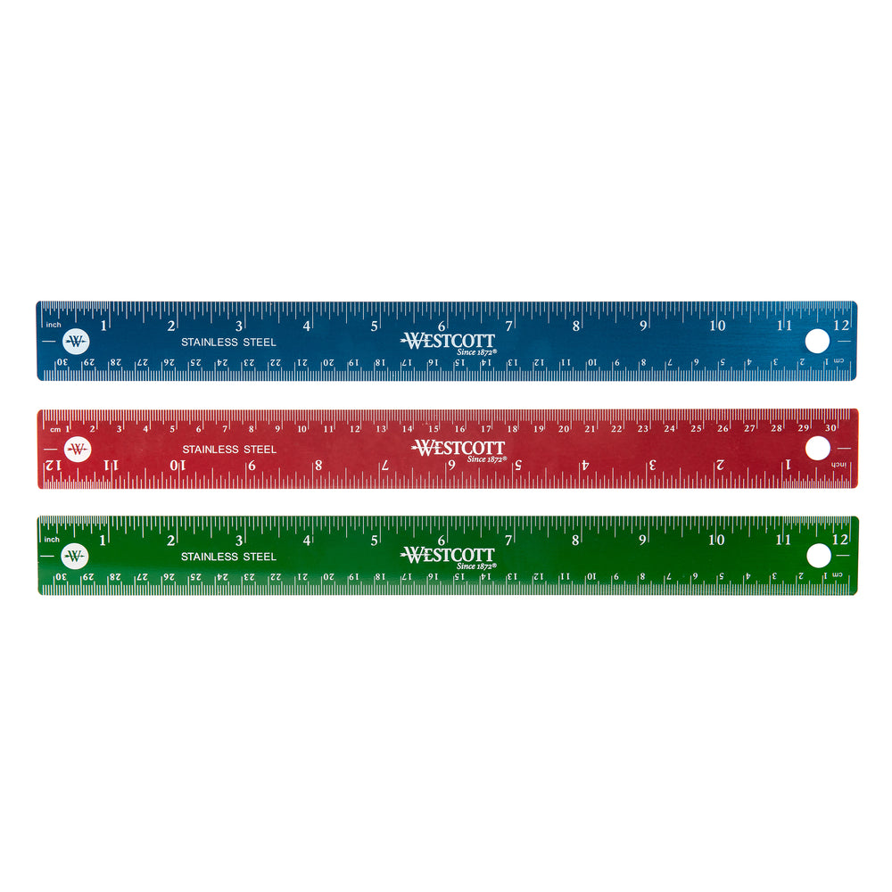 Westcott Stainless Steel Ruler - 30cm/12" - Assorted Colours