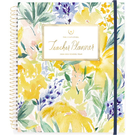 AT-A-GLANCE 2024-2025 Emily Ley Wild Flowers Weekly/Monthly Teacher Academic Planner - 8-3/8" x 11" - Yellow - English