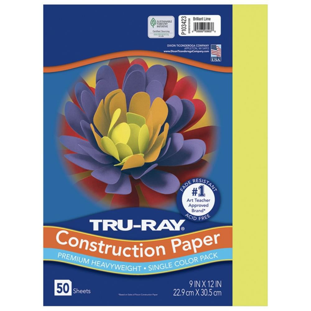 Papier de construction Tru-Ray, citron vert brillant, 22,9 cm x 30,5 cm, 50 feuilles/paquet.