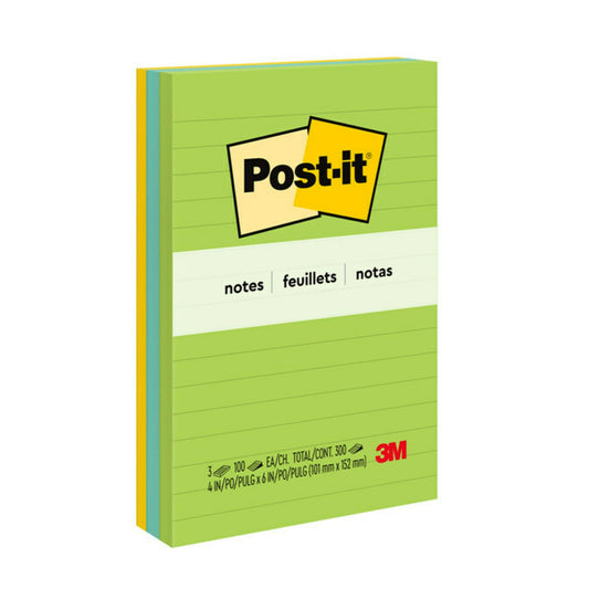 Notes Post-it - 4" x 6" - Collection Fantaisie Florale - Lignées - 300 feuilles - Paquet de 3