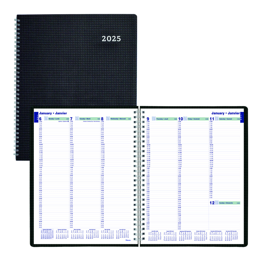 Blueline 2025 DuraFlex Weekly Planner - 11" x 8-1/2" - Black - Bilingual