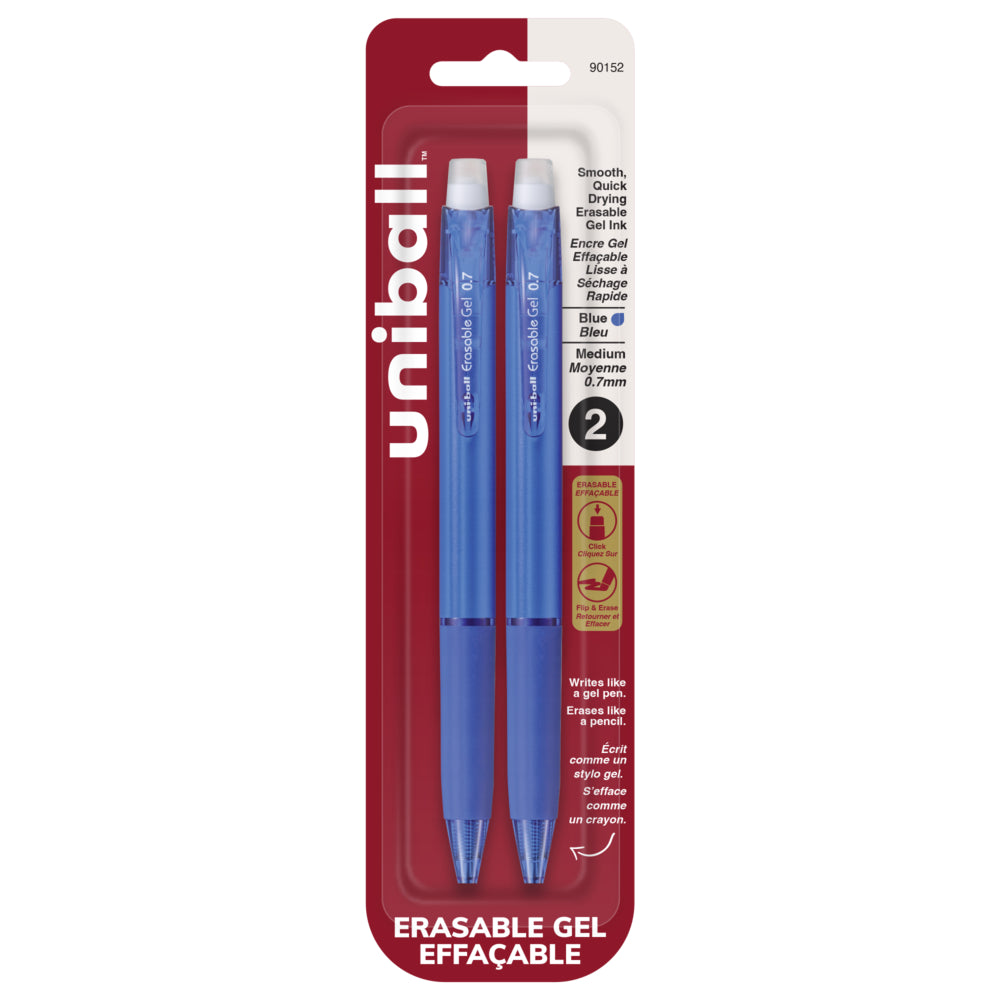 uni-ball Erasable Gel Retractable Pens - Medium Point (0.7mm) - Blue - 2 Pack