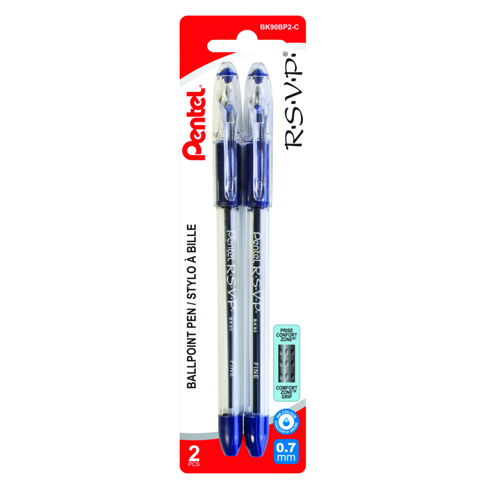 Pentel R.S.V.P. Ballpoint Pen - 0.7mm Fine Point - Blue Ink - 2 Pack
