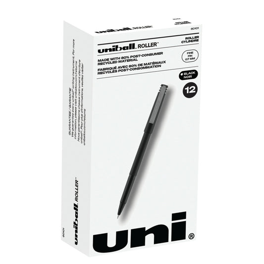 Stylos roller Uni-Ball - Pointe fine (0,7 mm) - Noir - Lot de 12