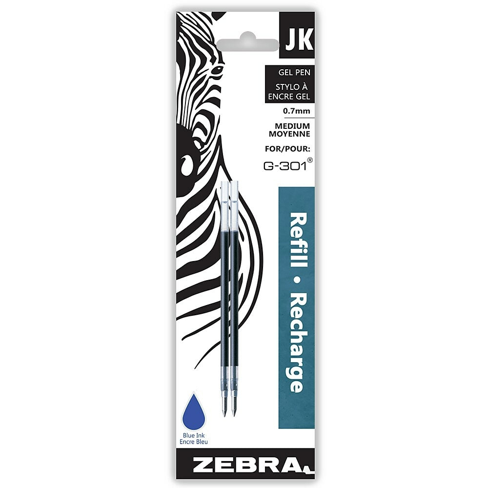 Recharge pour stylo gel Zebra JK - 0,7 mm - Bleu - Lot de 2