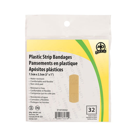 Pansements en plastique Wasip de grande taille - 2,5 cm x 7,5 cm - Paquet de 32