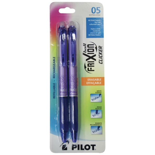 Stylo gel effaçable rétractable Pilot FriXion Clicker. 0,5 mm. Violet. Paquet de 2.