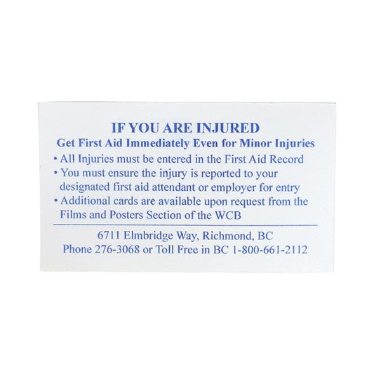 Wasip BC First Aid Instruction Card