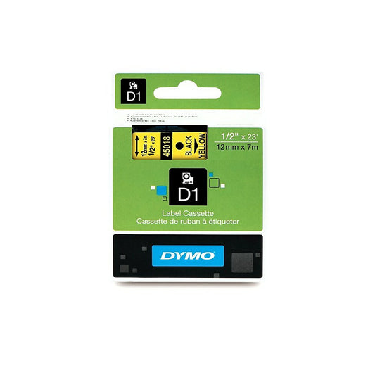Ruban polyester permanent Dymo D1 - 1/2" - Impression noire sur jaune