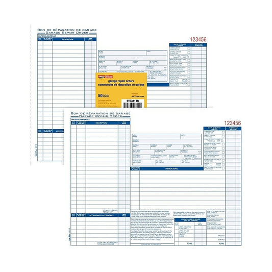 Staples Bilingual Garage Repair Order Pad - Triplicates - Carbonless NCR - 8-1/2" x 11" - 50 Forms