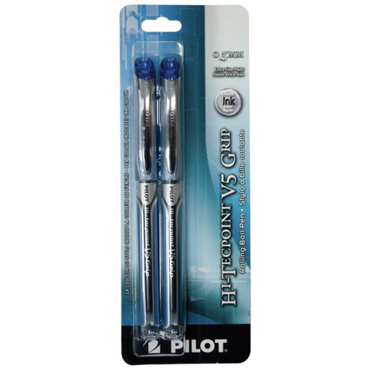 Pilot Hi-Tecpoint Rollerball Pens, Grip, V5, Blue, 2 Pack