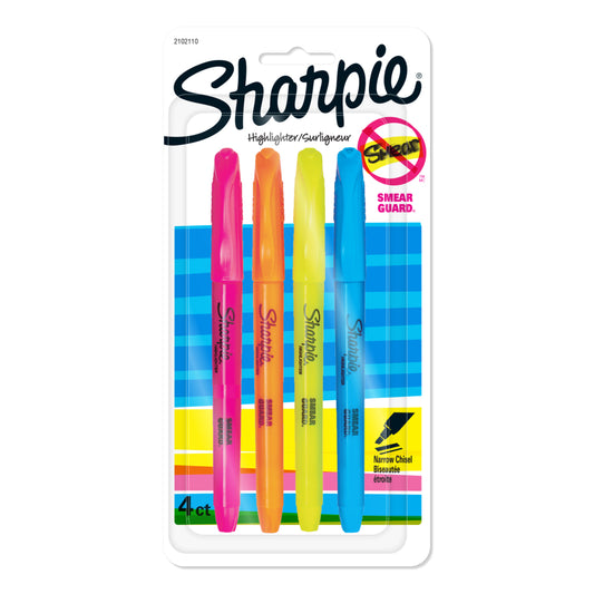 Surligneurs Sharpie de poche à pointe biseautée – Couleurs assorties – Lot de 4