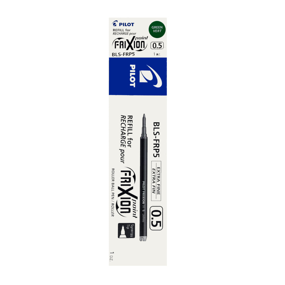 Recharges pour stylos Pilot Frixion Point et Frixion Point Clicker - Encre gel effaçable - Pointe extra fine - 0,5 mm - Vert - Lot de 12