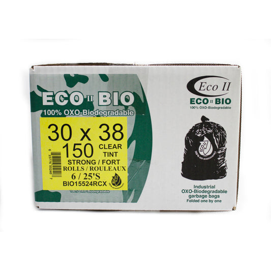 Eco II Oxo-Biodegradable Garbage Bags - 30" x 38" - Strong - Clear - 25/Roll - 150 Pack