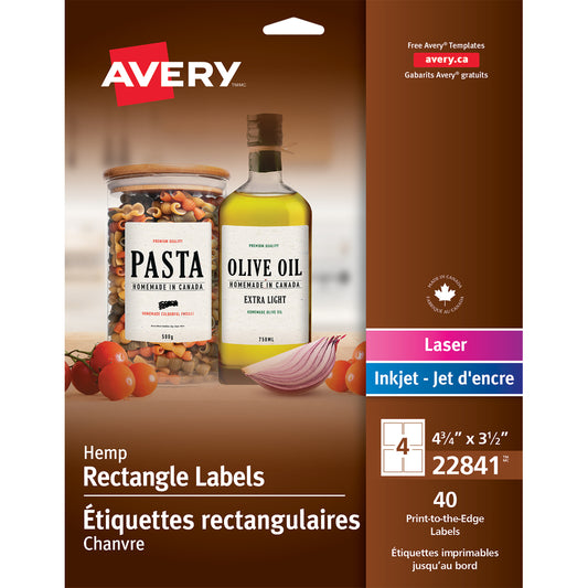 Avery Rectangle Hemp Labels - 4-3/4" x 3-1/2" - Beige - 40 Labels