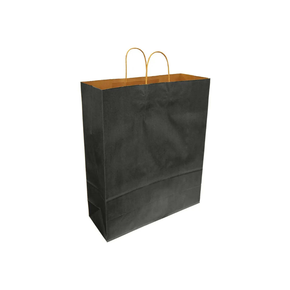 Eddie's Recycled Kraft Shopper Paper Bag - 16" W x 6" D x 19" H - Black - 200 Pack