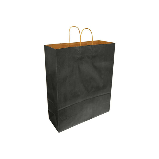 Eddie's Recycled Kraft Shopper Paper Bag - 16" W x 6" D x 19" H - Black - 200 Pack