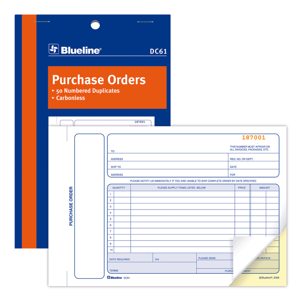 Blueline DC61 Carnet de bons de commande en anglais - 50 exemplaires