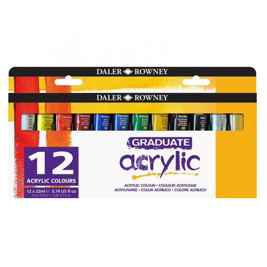 Tubes de peinture acrylique Daler Rowney Graduate, lot de 12