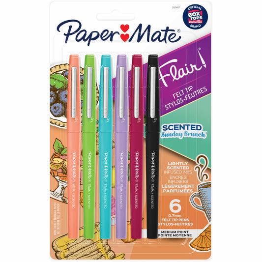 Paper Mate Flair Scented Felt Tip Pens - 0.7 mm - Assorted Sunday Brunch Scents and Colors - 6 Pack