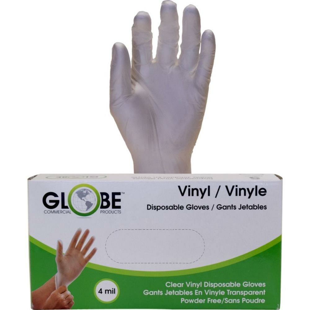 Globe Vinyl Powder Free Medical Gloves - 4mil - X-Large - Clear - 100 Pack