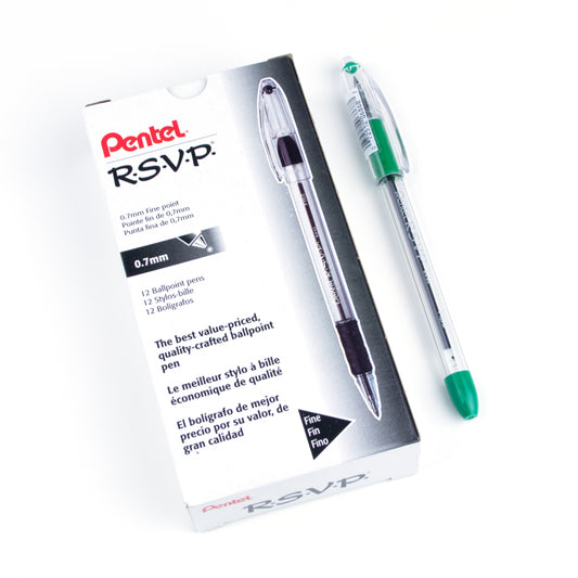 Stylo à bille Pentel RSVP - Pointe fine - 0,7 mm - Vert - Lot de 12