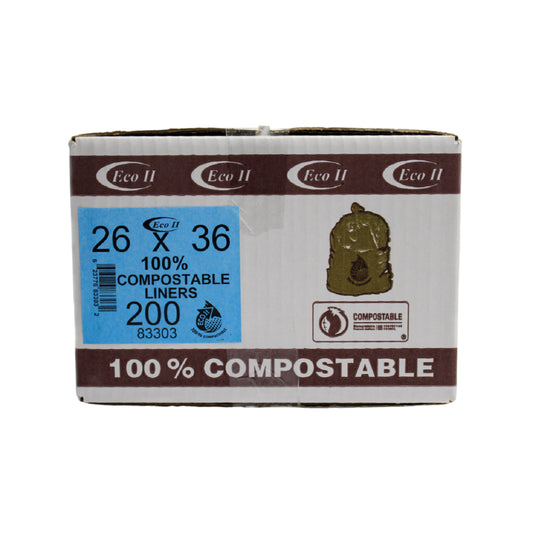ECO II 100% Compostable Industrial Bags - 26" x 36" - Frosted - 200 Pack