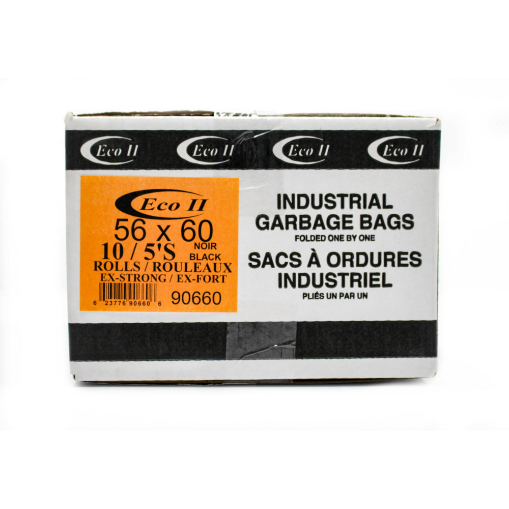 Eco II Garbage Bags - 56" x 60" - Extra Strong - Black - Rolls - 50 Pack