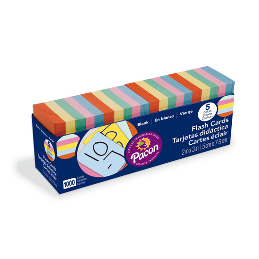 Pacon Blank Flash Card Dispenser Box - 5 Assorted Colours - Unruled 3" x 2" - 1000 Cards/Pack