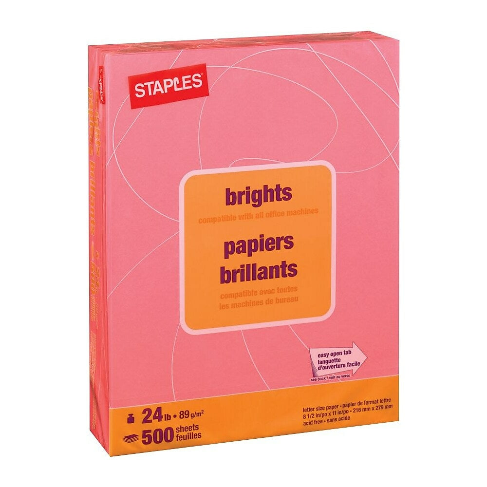 Papier photocopie couleur Staples Brights - Lettre - 8-1/2" x 11" - Rose - Rame