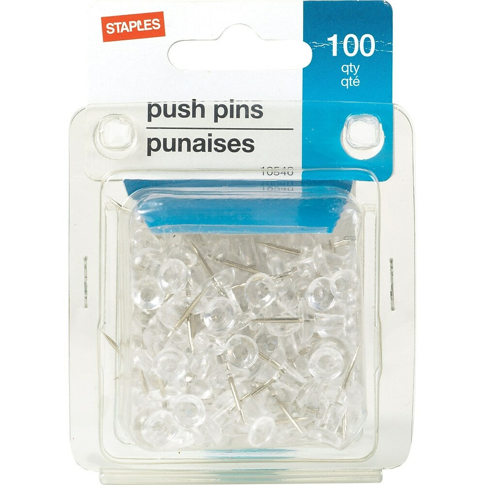 Staples Push Pins - Clear - 100 Pack