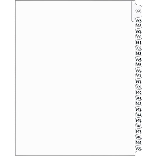 Supreme Litigation Tabs 25th Cut Numeric Set 11" White #926-950